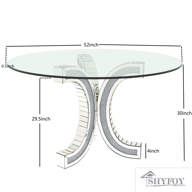 SHYFOY 52'' Mirror Glass Pedestal Dining Table with Tempered Glass Tabletop / SF-DT066