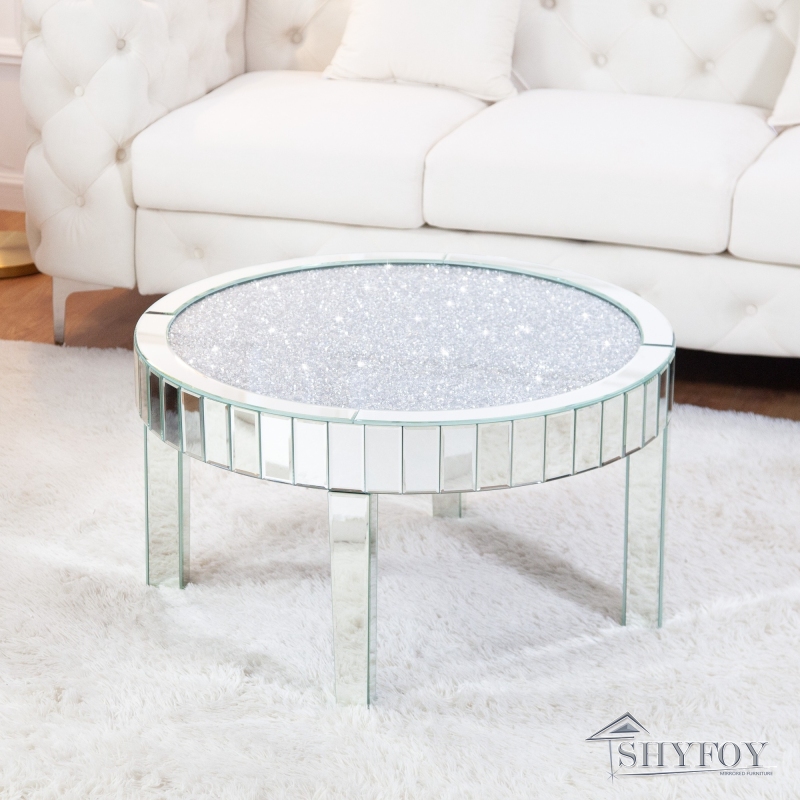 SHYFOY Diamonds Mirrored 4 Legs Glass Round Coffee Table / SF-CF094