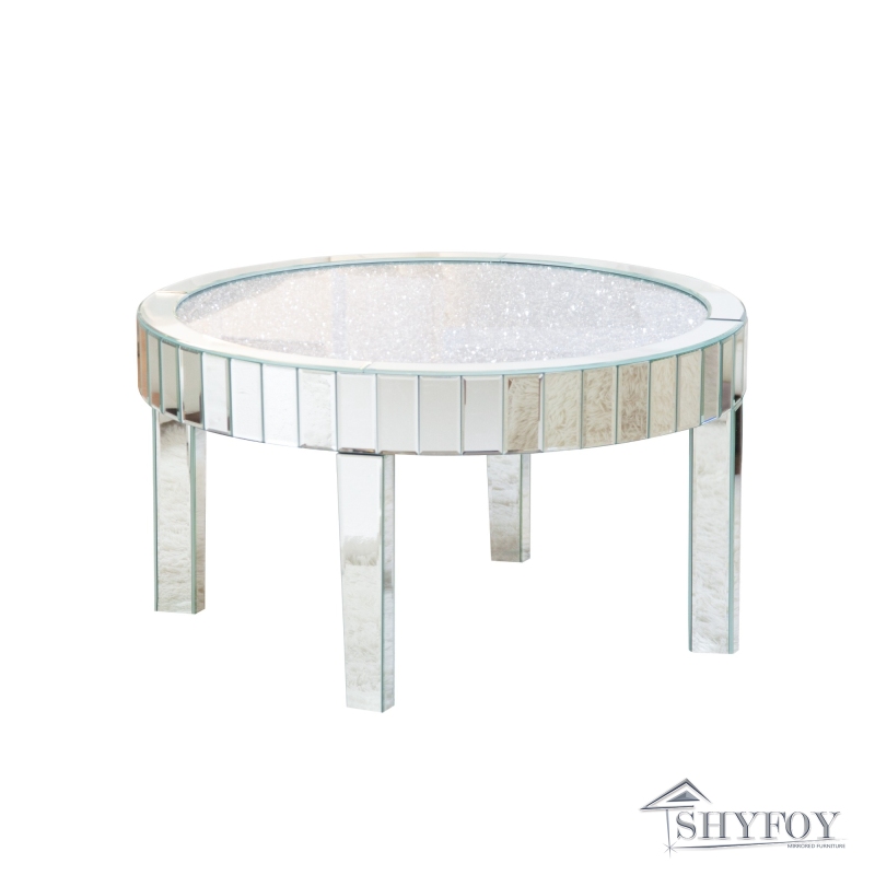 SHYFOY Diamonds Mirrored 4 Legs Glass Round Coffee Table / SF-CF094