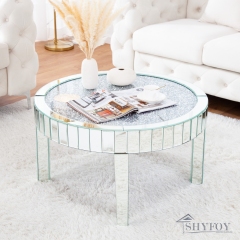SHYFOY Diamonds Mirrored 4 Legs Glass Round Coffee Table / SF-CF094