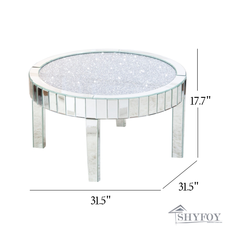 SHYFOY Diamonds Mirrored 4 Legs Glass Round Coffee Table / SF-CF094