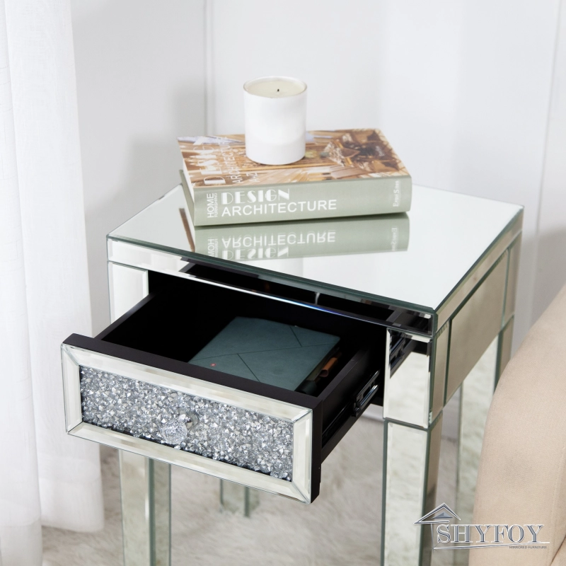 SHYFOY 23.2'' Tall 4 Legs Glass End Table with Drawer \SF-ST081