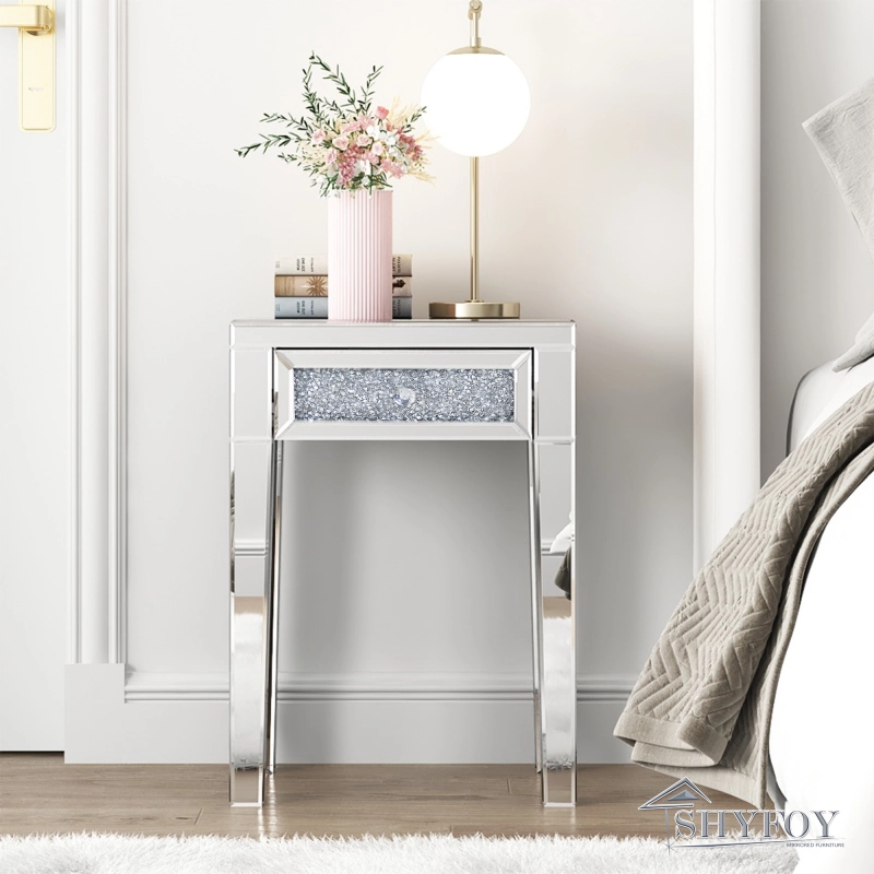 Melle 23 2 #39 #39 Tall 4 Legs Glass End Table with Drawer