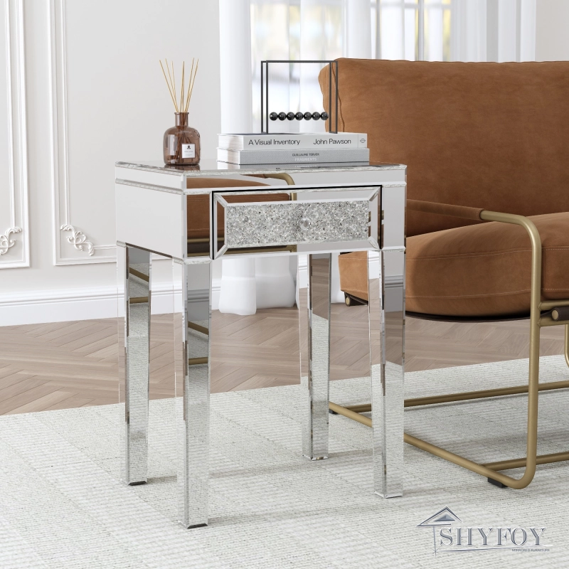 SHYFOY 23.2'' Tall 4 Legs Glass End Table with Drawer \SF-ST081