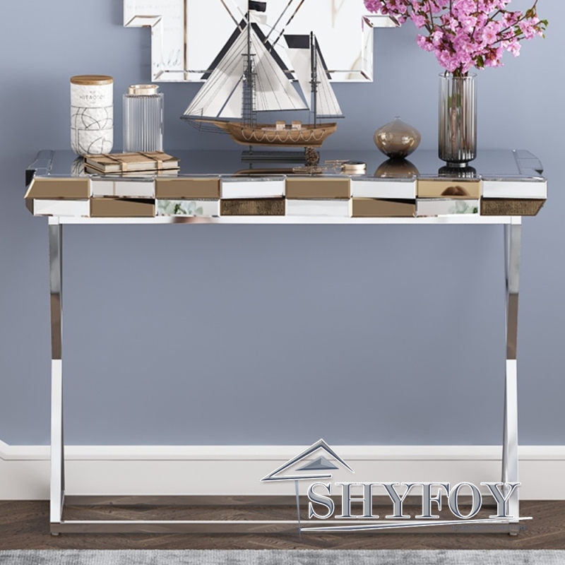 SHYFOY 43.3'' X Shaped Legs Handmade Mirror Glass Console Table / SF-CT153