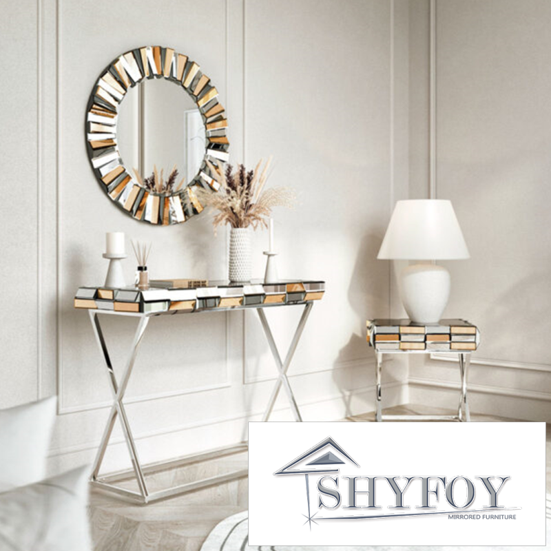 SHYFOY 43.3'' X Shaped Legs Handmade Mirror Glass Console Table / SF-CT153