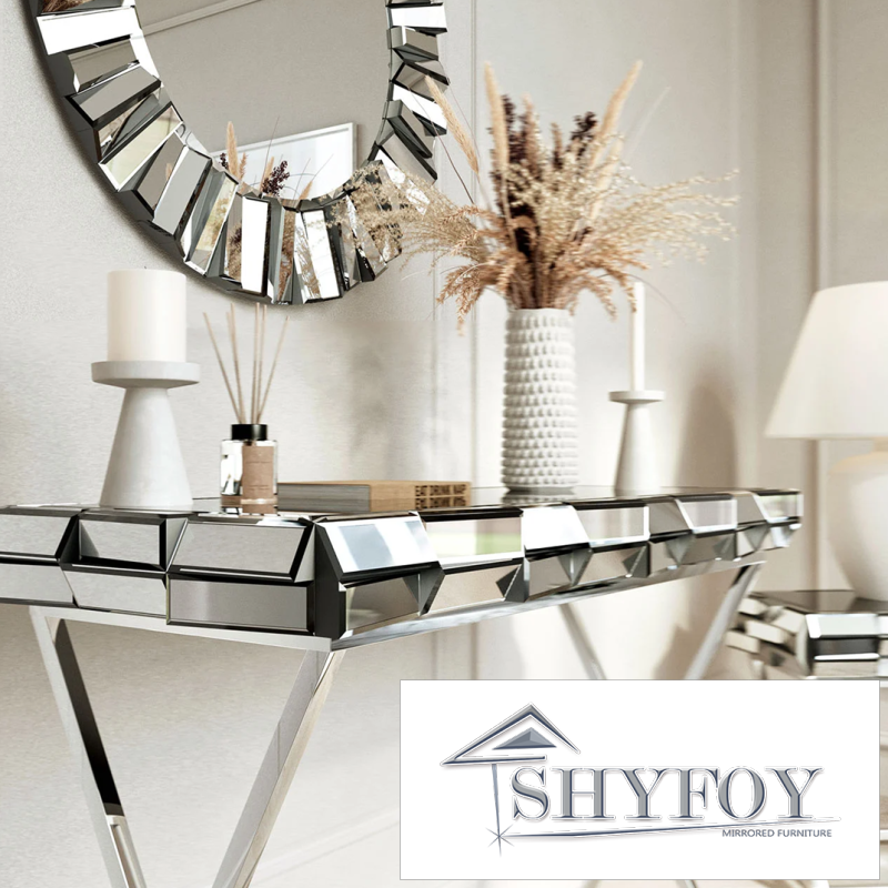SHYFOY 43.3'' X Shaped Legs Handmade Silver Mirror Glass Console Table / SF-CT136