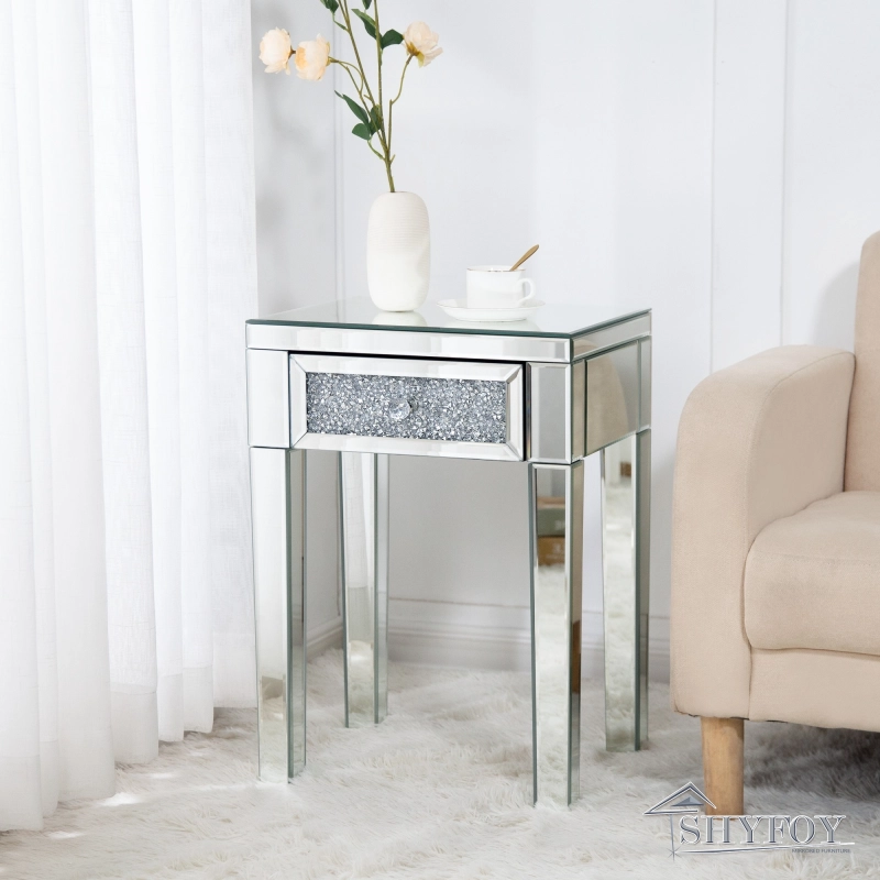 SHYFOY 23.2'' Tall 4 Legs Glass End Table with Drawer \SF-ST081