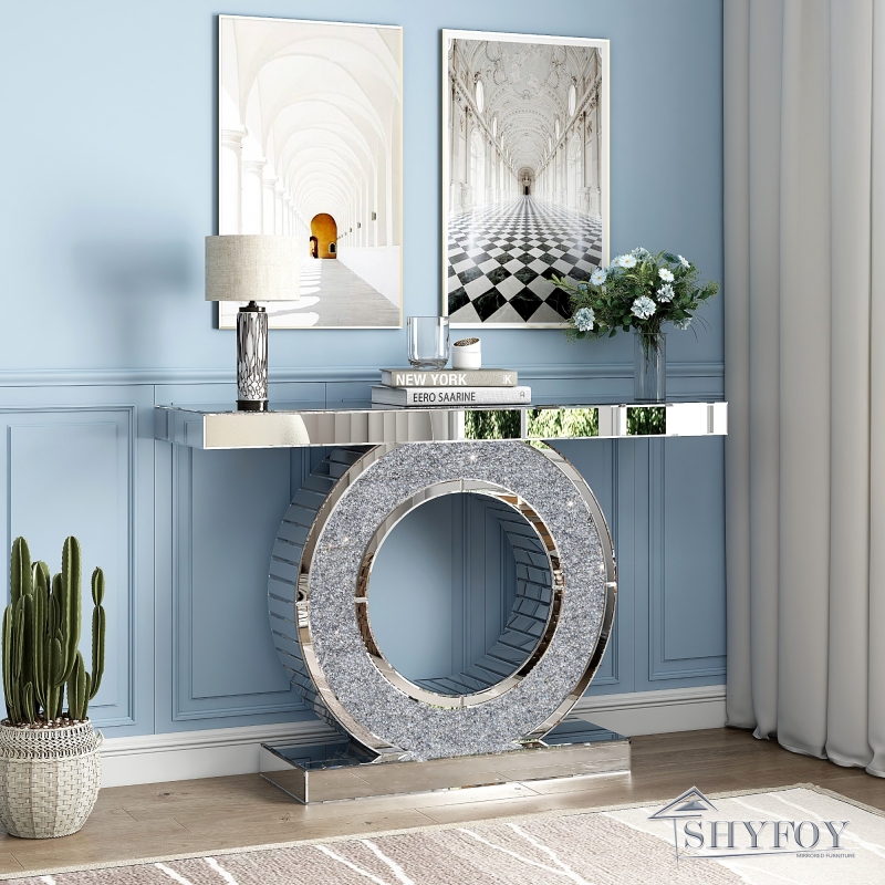 SHYFOY 47.27" Mirrored Glass Console Table with Crush Diamond / SF-CT137
