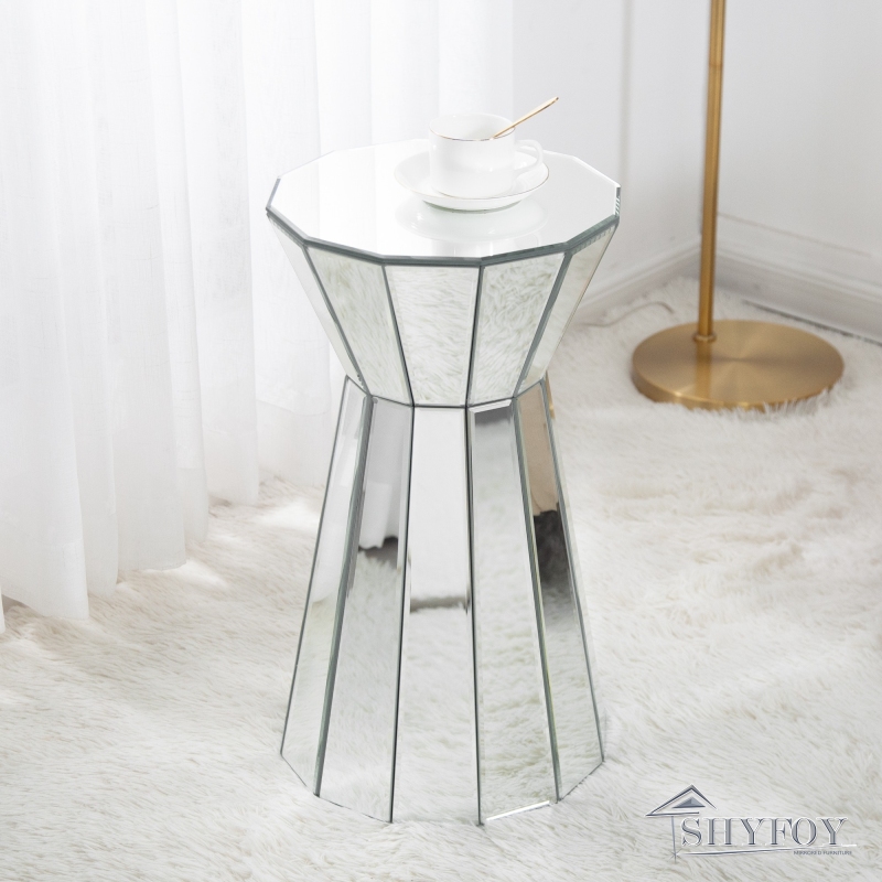 SHYFOY 21.65'' Tall Glass Drum Pedestal End Table /SF-ST098