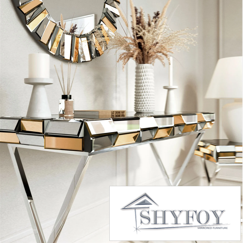 SHYFOY 43.3'' X Shaped Legs Handmade Mirror Glass Console Table / SF-CT153