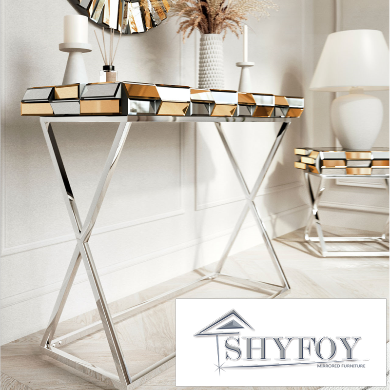 SHYFOY 43.3'' X Shaped Legs Handmade Mirror Glass Console Table / SF-CT153