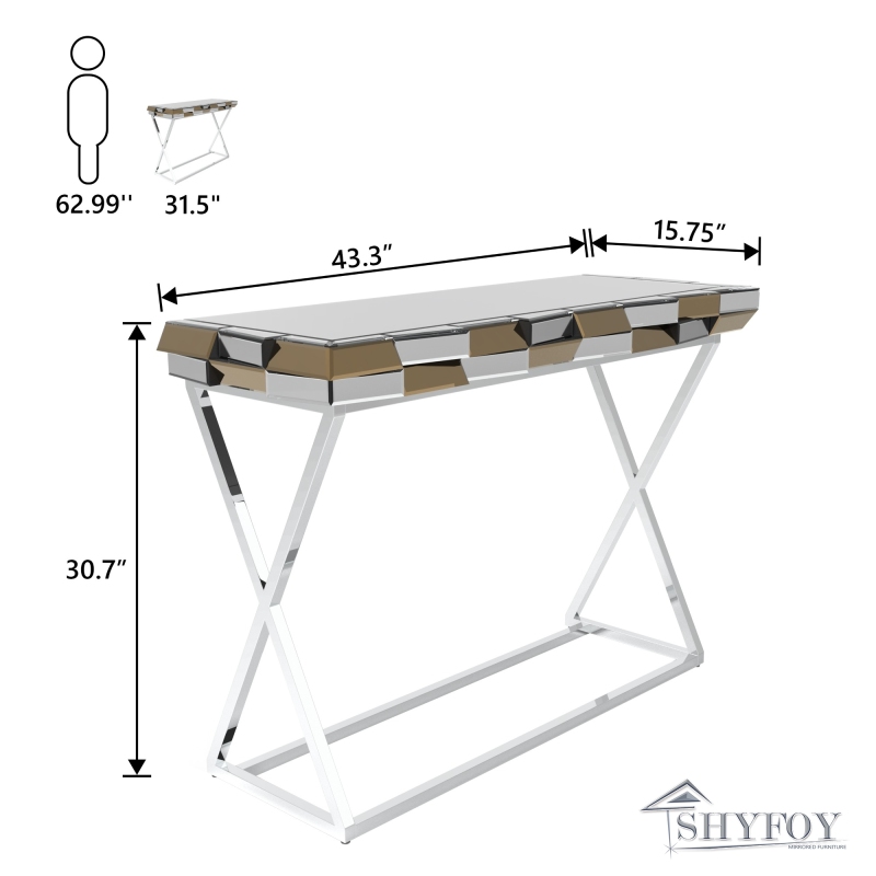 SHYFOY 43.3'' X Shaped Legs Handmade Mirror Glass Console Table / SF-CT153