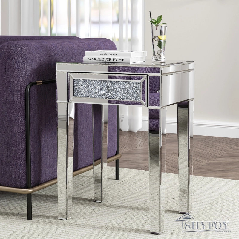 SHYFOY 23.2'' Tall 4 Legs Glass End Table with Drawer \SF-ST081