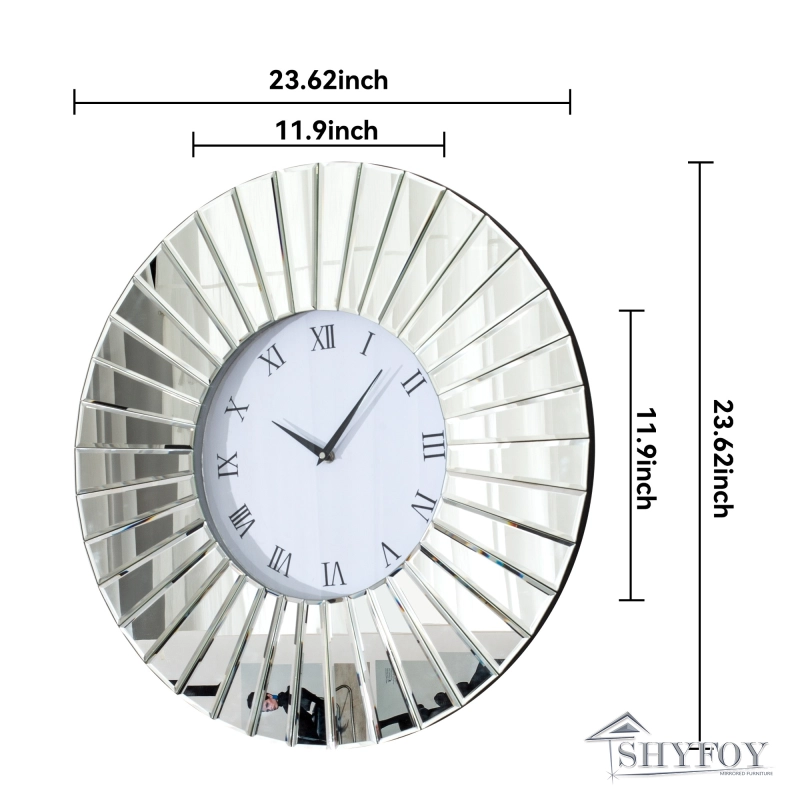 SHYFOY Decorative Wall Clocks for Living Room Decor - 32" Modern Wall Clock Mirrored Finish Fan Frame, Sparkly Large Round Clock Silver Wall Decor for