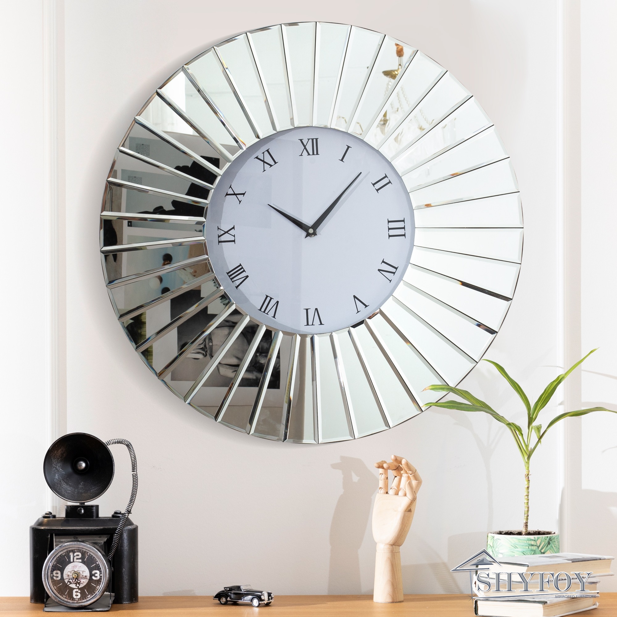 SHYFOY 32" Modern Wall Clock Mirrored Finish Fan Frame /SFMC06280