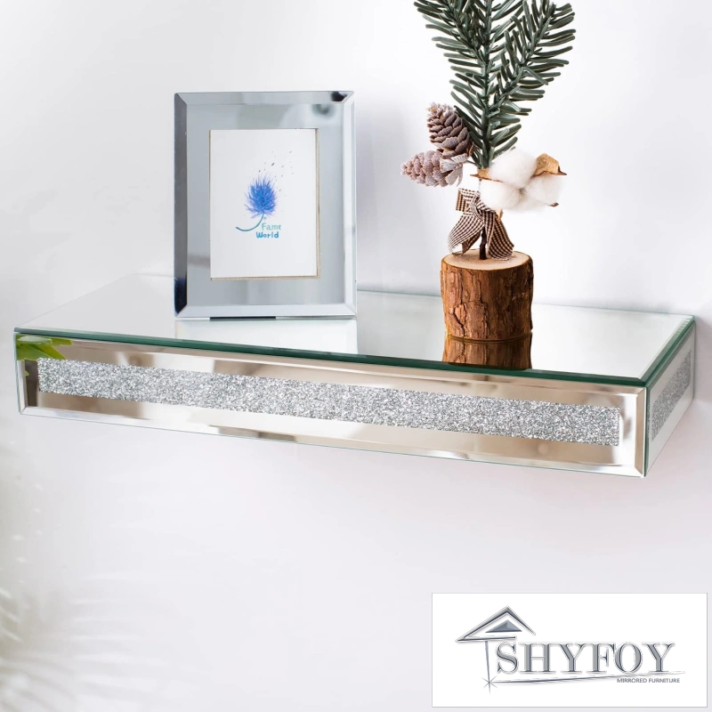 SHYFOY Mirrored Floating Shelf Glamorous Decorative Wall Shelf For Bedroom/Living Room/Kitchen Decor, Wall Mounted Shelf Long /SF-MP073