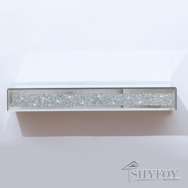 SHYFOY Mirrored Floating Shelves Wall Mounted Set of 2, Glitter Glass  Mirror Storage Wall Shelves for