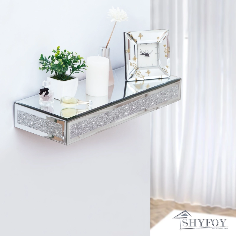 SHYFOY Mirrored Floating Shelf Glamorous Decorative Wall Shelf For Bedroom/Living Room/Kitchen Decor, Wall Mounted Shelf Long /SF-MP073