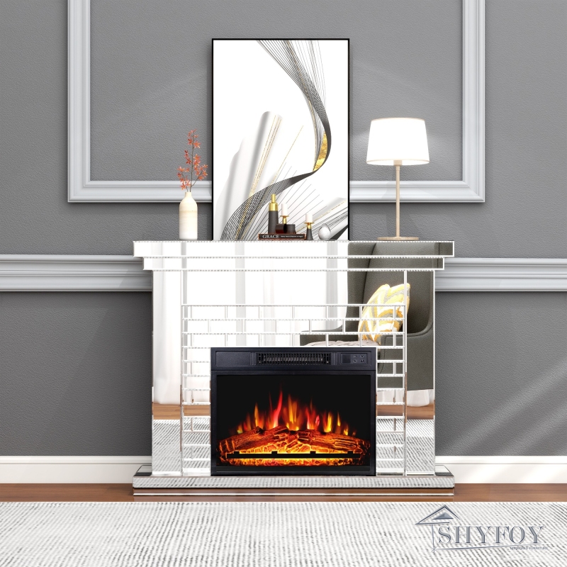 SHYFOY Mirrored Electric Fireplace, 44'' W Electric Fireplace / SF-F160