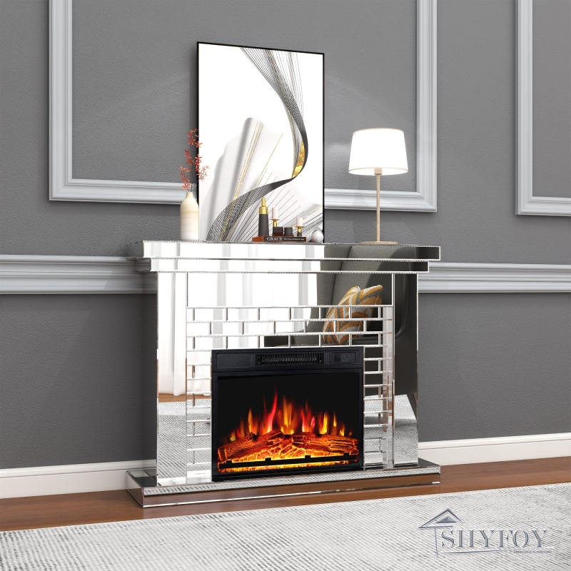 SHYFOY Mirrored Electric Fireplace, 44'' W Electric Fireplace / SF-F160