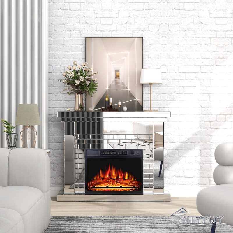 SHYFOY Mirrored Electric Fireplace, 44'' W Electric Fireplace / SF-F160