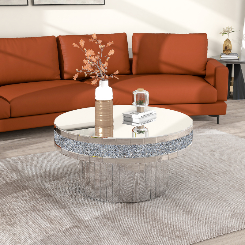 Shyfoy Round Coffee Table Mirrored Crushed Diamond /SF-CF192