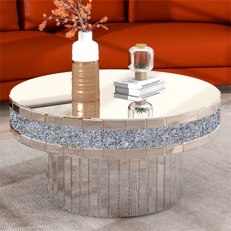 Shyfoy Round Coffee Table Mirrored Crushed Diamond /SF-CF192