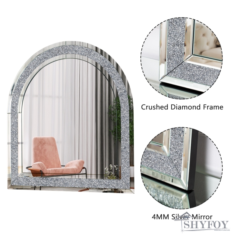 SHYFOY 33inch Crushed Diamond Crystal Arched Mirrors /SF-WM114