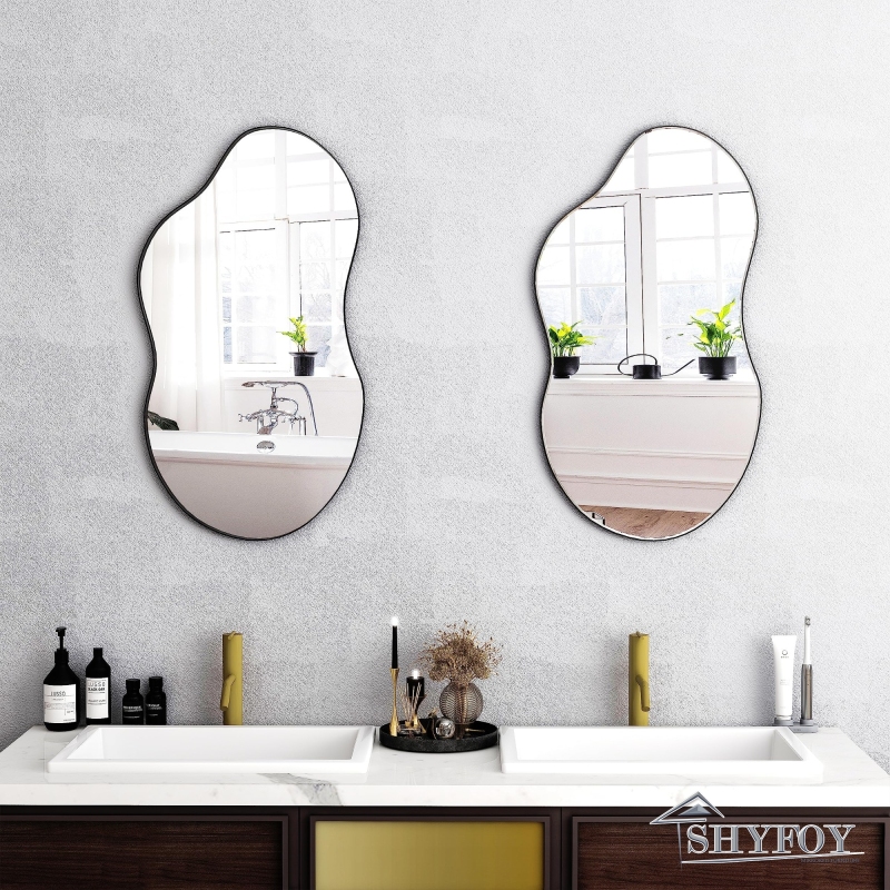 SHYFOY 35.8&quot; Black Asymmetrical Cloud Shaped Wall Mirror / SF-WM129BK