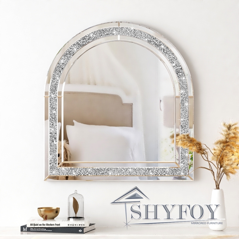 SHYFOY 33inch Crushed Diamond Crystal Arched Mirrors /SF-WM114