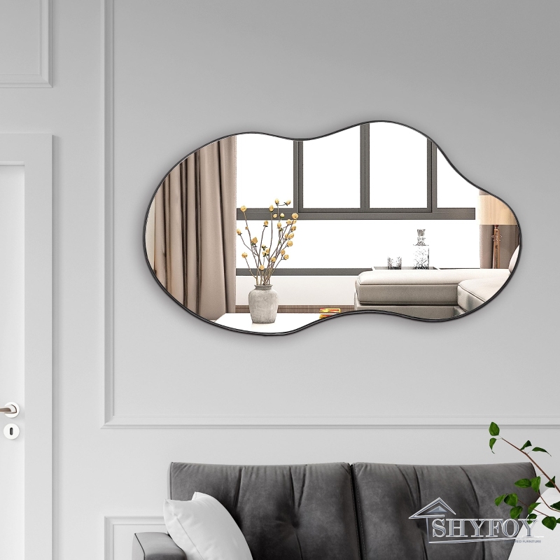 SHYFOY 35.8&quot; Black Asymmetrical Cloud Shaped Wall Mirror / SF-WM129BK