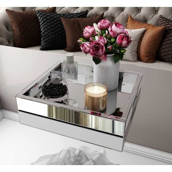 SHYFOY Mirror Glam Tray Bathroom Desktop Storage Tray, Silver Vanity Tray /SF-MP180