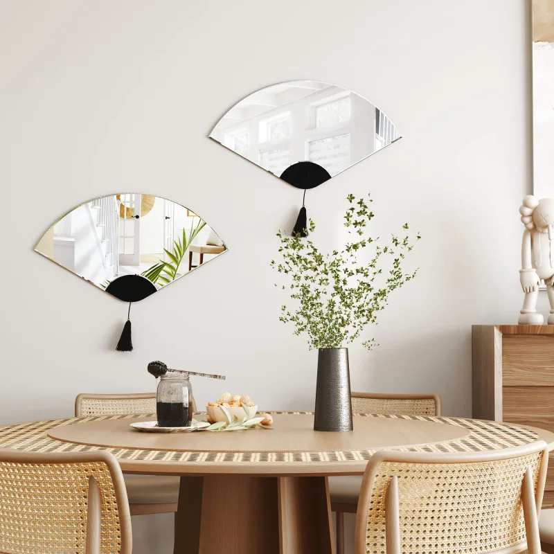 SHYFOY 32" x 18" Large Wall Mirror for Living Room Decor FanShaped Decorative