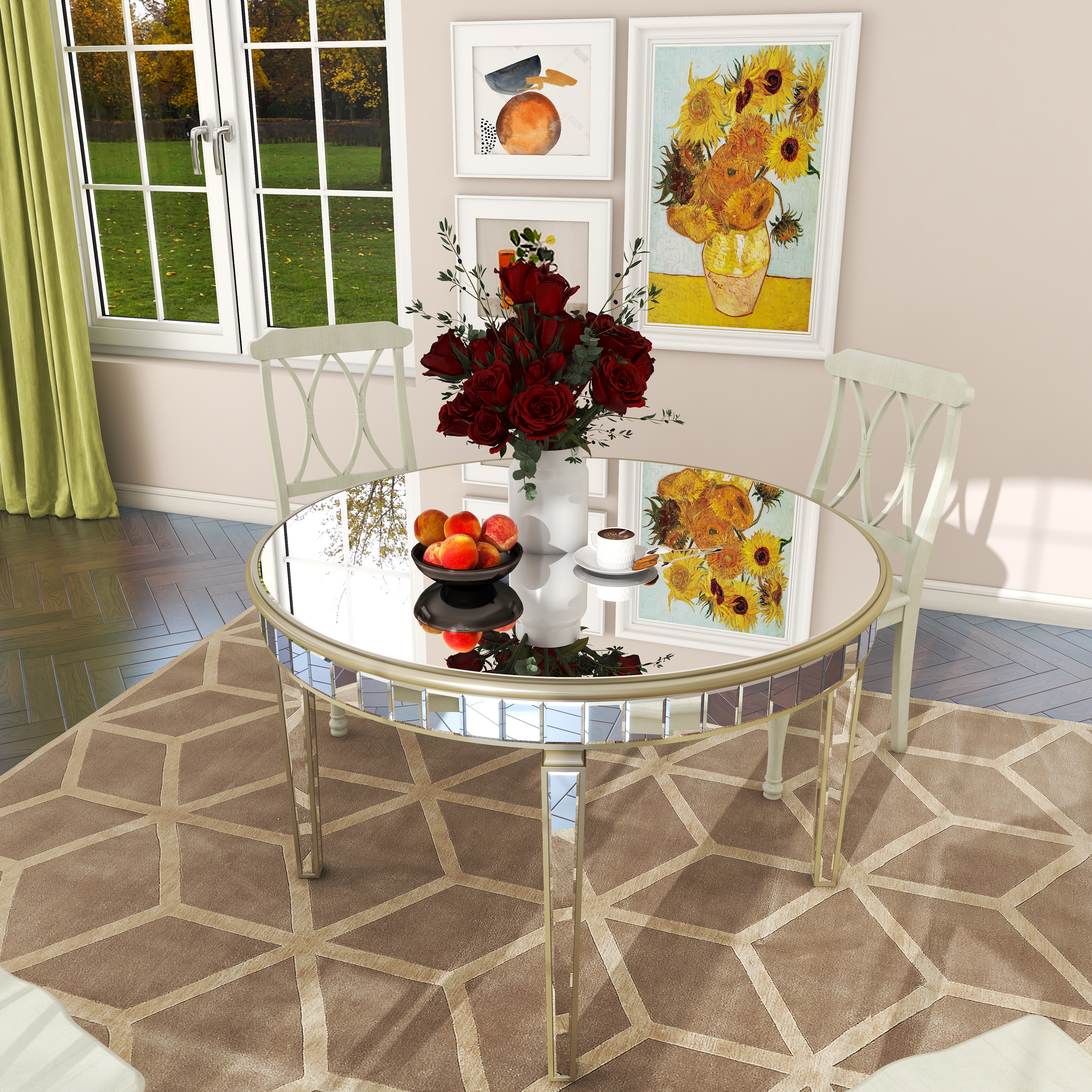 Contemporary Mirrored Matte Round Dining Table SF CF170
