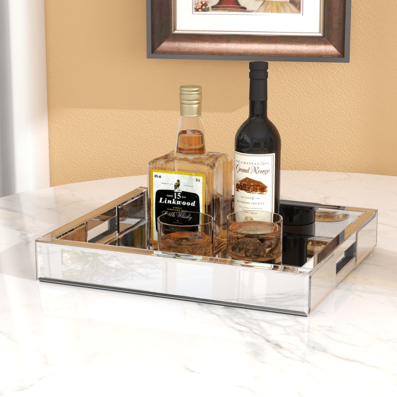 SHYFOY Mirror Glam Tray Bathroom Desktop Storage Tray, Silver Vanity Tray /SF-MP180