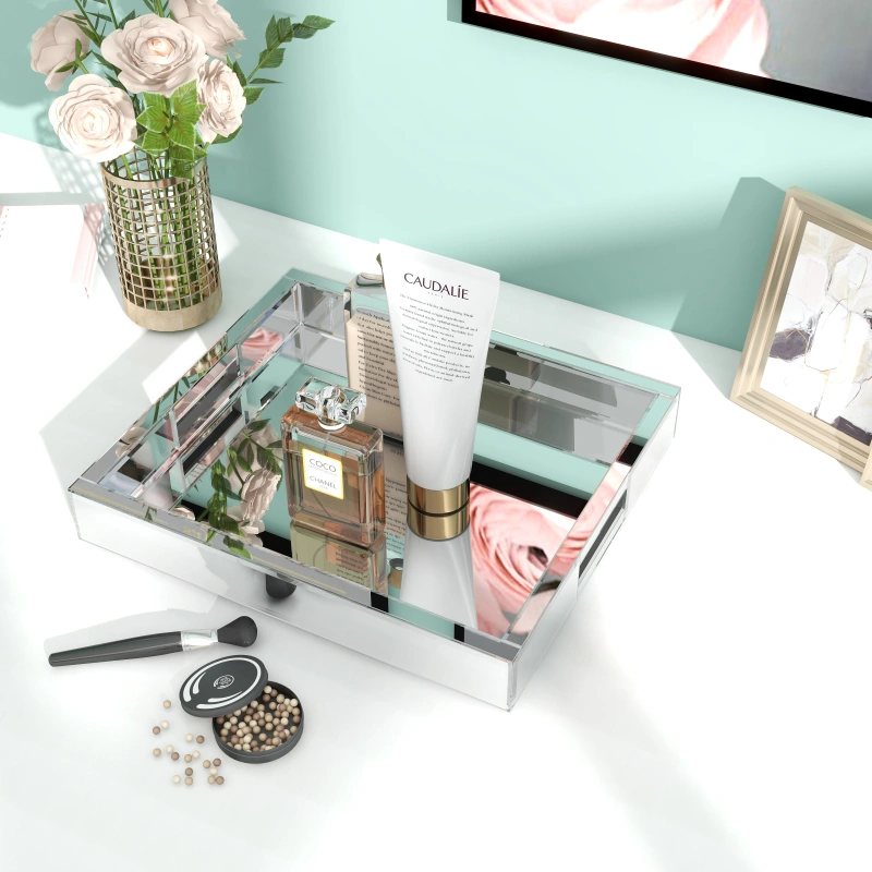 SHYFOY Mirror Glam Tray Bathroom Desktop Storage Tray, Silver Vanity Tray /SF-MP180