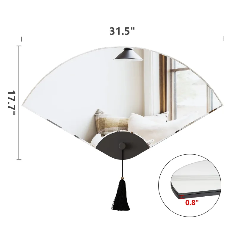 SHYFOY 32" x 18" Large Wall Mirror for Living Room Decor FanShaped Decorative