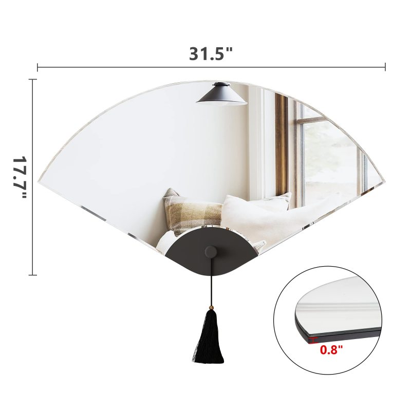 SHYFOY 32&quot; x 18&quot; Large Wall Mirror for Living Room Decor FanShaped Decorative