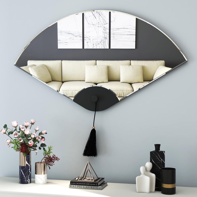 SHYFOY 32&quot; x 18&quot; Large Wall Mirror for Living Room Decor FanShaped Decorative