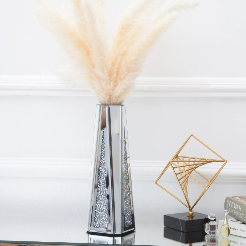SHYFOY Flower Vase Crushed Diamond Mirrored Vases for Home Decor, Crystal Silver Glass Decorative Mirror Vase