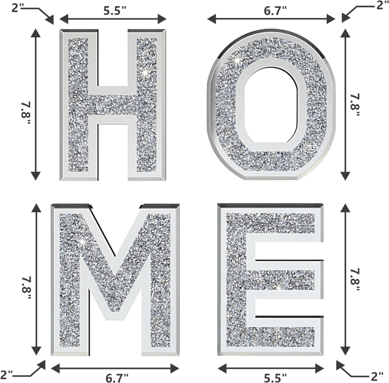 SHYFOY Home Letter Sign Living Room Decor, Mirrored Home Decoration for Tabletop &amp; Wall-Mount, Crystal Diamond Decorative Wall Mirrors Set for Wedding Centerpiece, Independent (4 PCS)