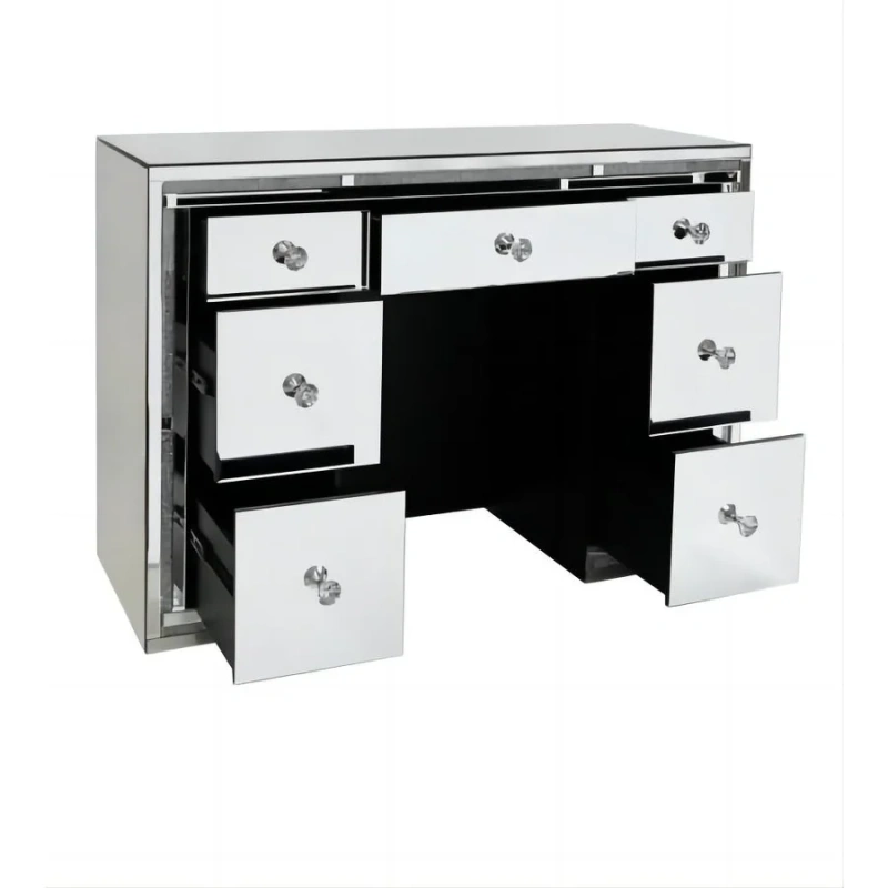 SHYFOY 7-Drawer Mirrored Vanity Dressing Makeup Table with Sparkling ...