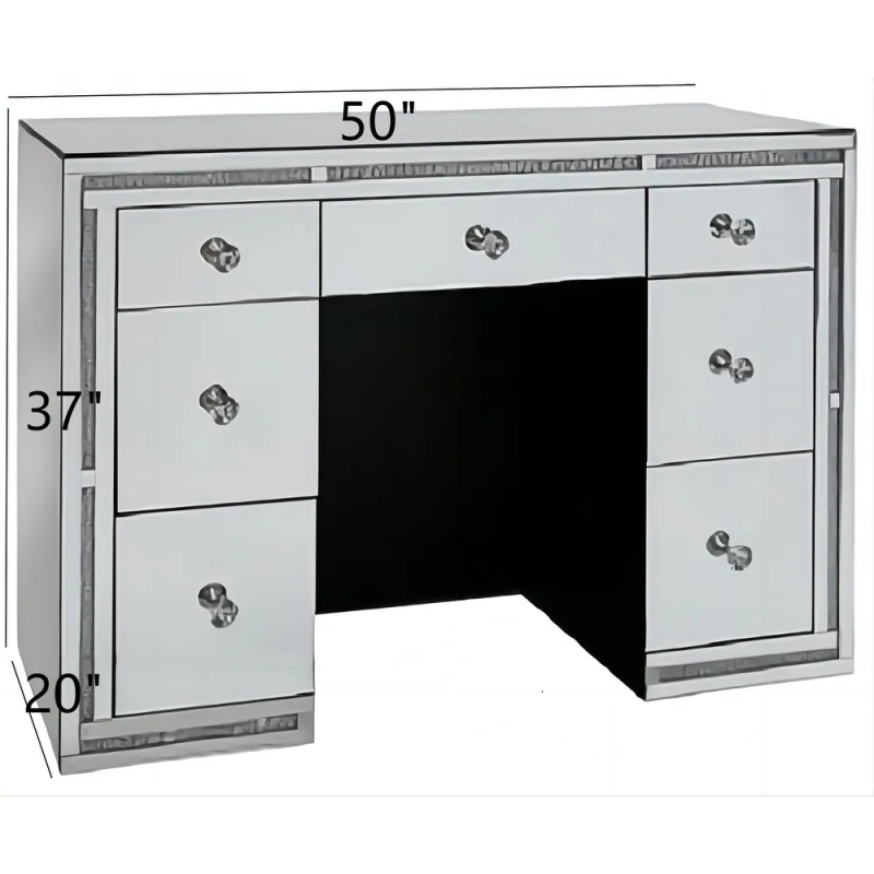 SHYFOY 7-Drawer Mirrored Vanity Dressing Makeup Table with Sparkling Diamond