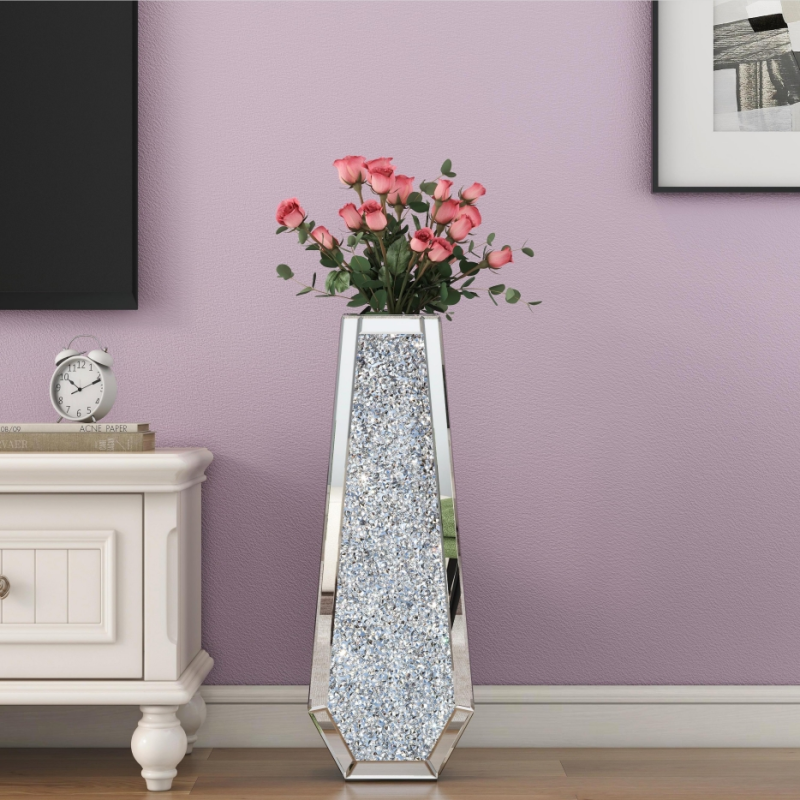 SHYFOY Crushed Diamond Tall Floor Vase Large Silver Mirror Crystal Tall Vases for Floor Decor, Glass Floor Vase for Home Decor Office Decoration