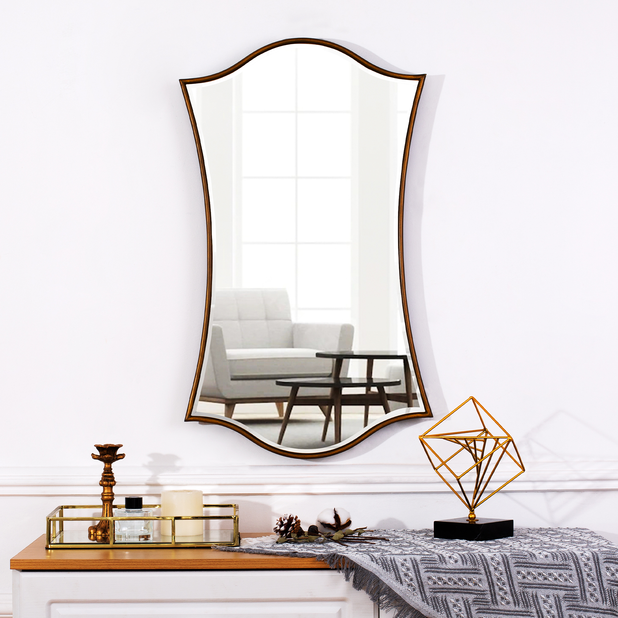 SHYFOY Antique-Glod Wall Mirror Decorative Mirrors for Wall Living Room ...