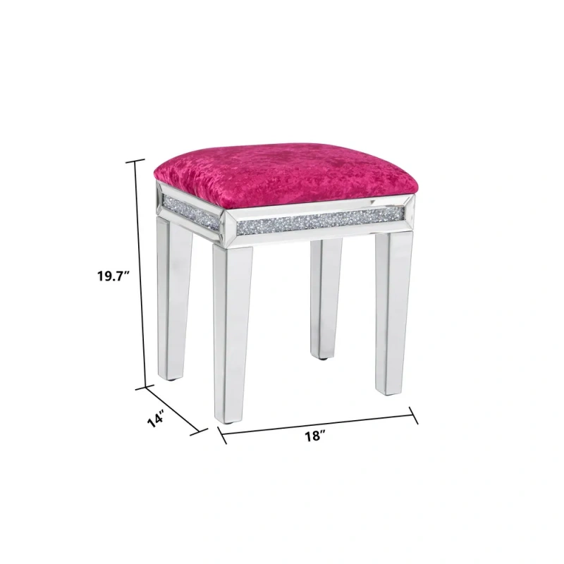 New Arrival Mirror Diamond Vanity Stool with Velvet Upholstered Seat Pink,Blue,Off-white,Light pink