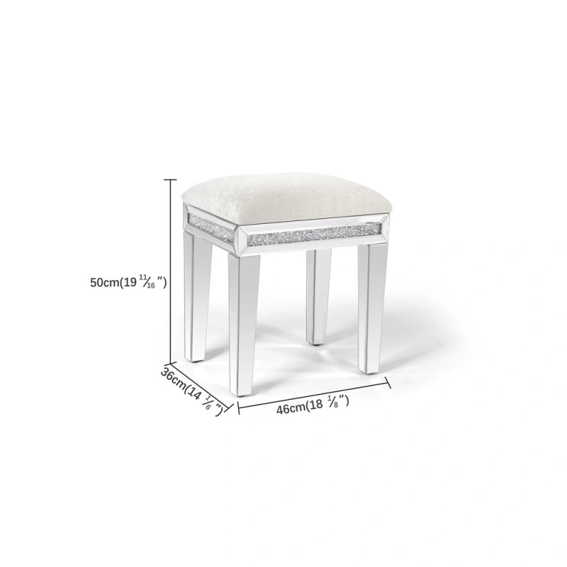 New Arrival Mirror Diamond Vanity Stool with Velvet Upholstered Seat Pink,Blue,Off-white,Light pink