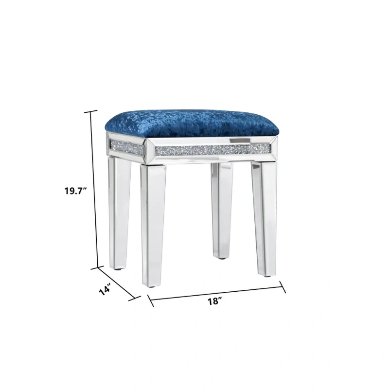 New Arrival Mirror Diamond Vanity Stool with Velvet Upholstered Seat Pink,Blue,Off-white,Light pink