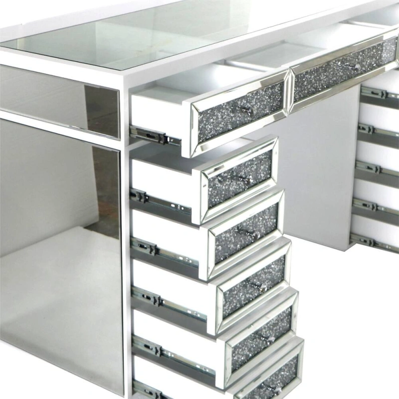 Mirrored Finish Vanity Desk Dresser with 13-Drawer - Black/White